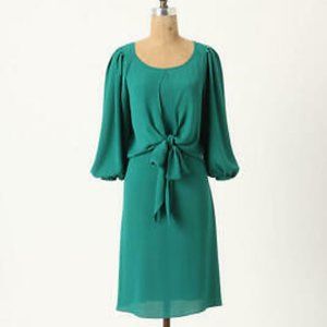 Anthropologie Maeve Valparaiso Emerald Green Chiffon Tie-Front Dress